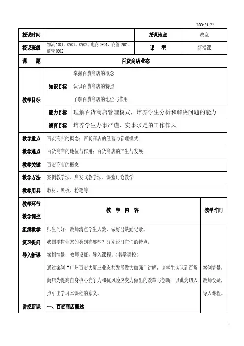 商业业态知识教案：百货商店业态