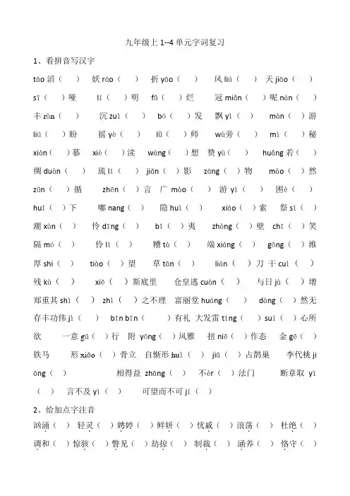 中考语文总复习九年级上册字词试题