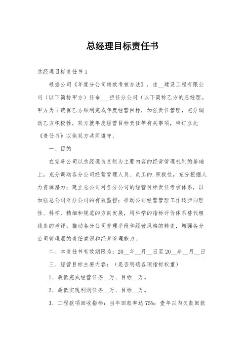 总经理目标责任书
