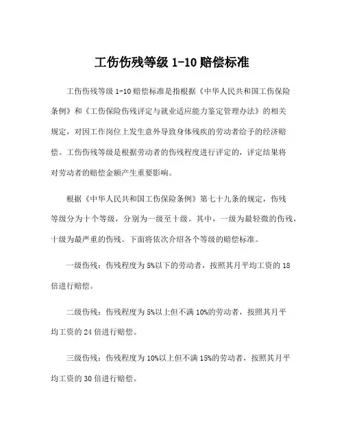 工伤伤残等级1-10赔偿标准