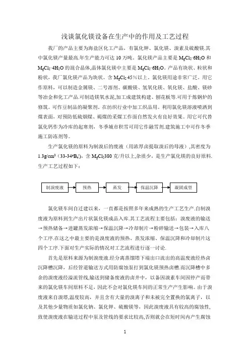 浅谈氯化镁设备在生产中的作用及工艺过程