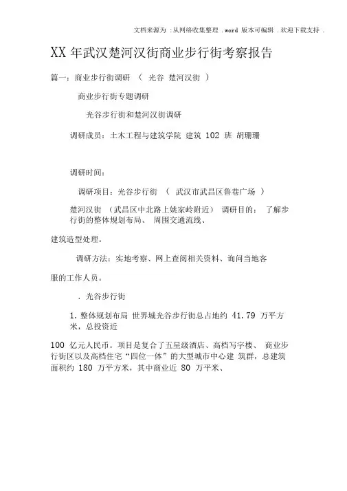 XX年武汉楚河汉街商业步行街考察报告