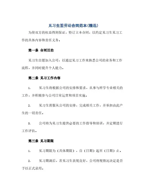 见习生签劳动合同范本(精选)(2024精)