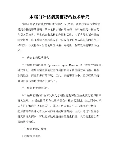 水稻白叶枯病病害防治技术研究