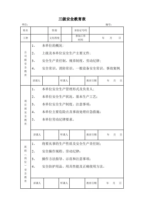 三级安全教育表