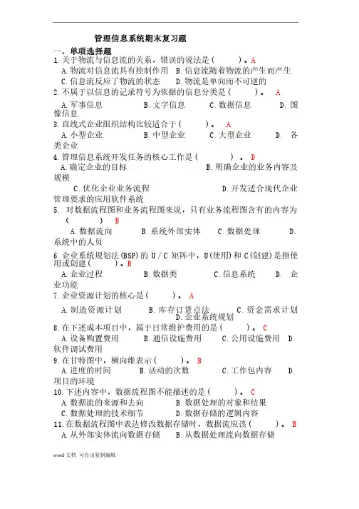 成都理工大学管理信息系统复习题