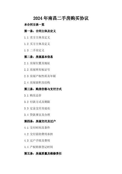 2024年南昌二手房购买协议