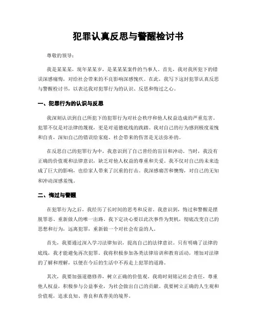 犯罪认真反思与警醒检讨书