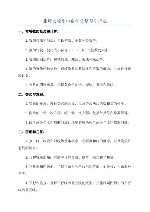 北师大版小学数学总复习知识点