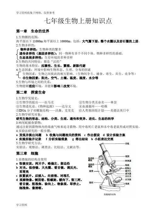 北师大版七年级生物上册知识点清单