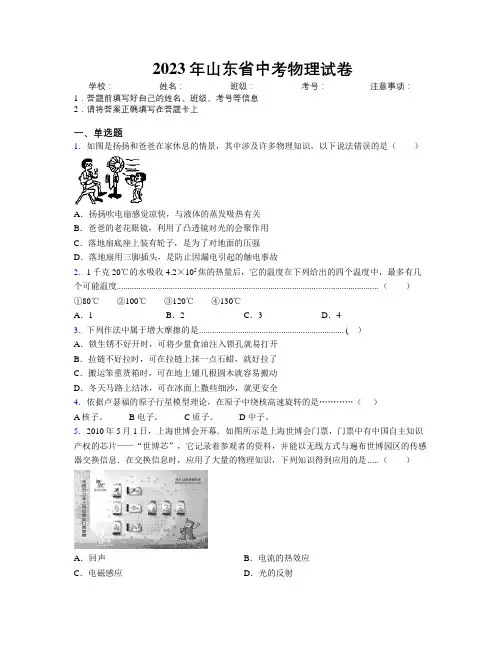 2023年山东省中考物理试卷及解析