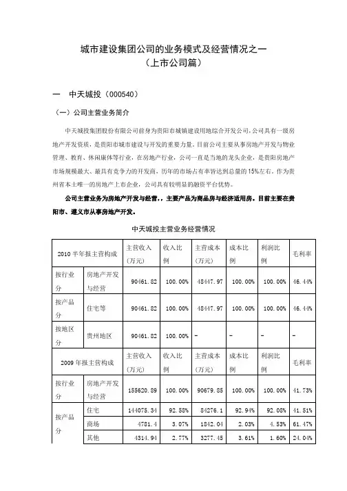 城市建设(城投)集团公司的业务模式及经营情况之一(上市公司篇)