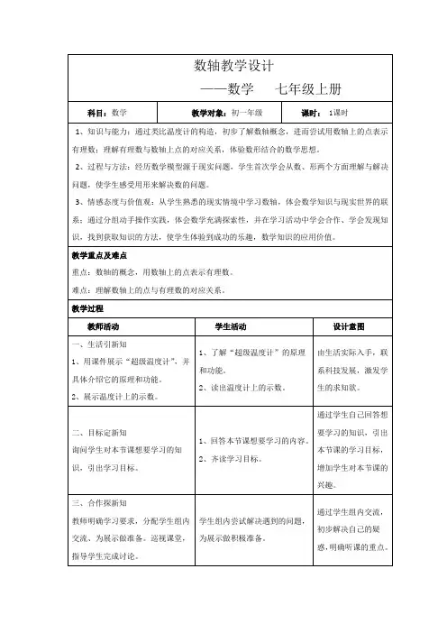 初中数学_数轴教学设计学情分析教材分析课后反思