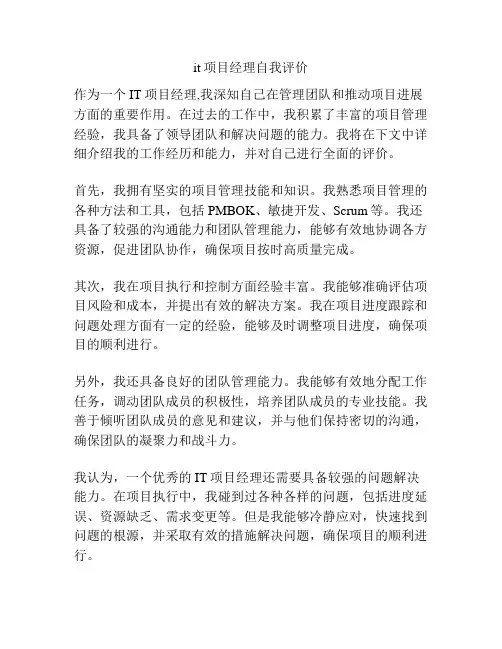 it项目经理自我评价