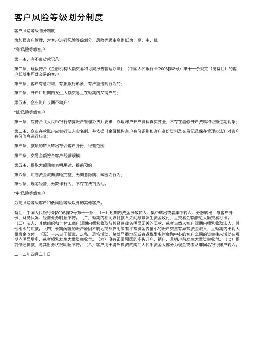 客户风险等级划分制度