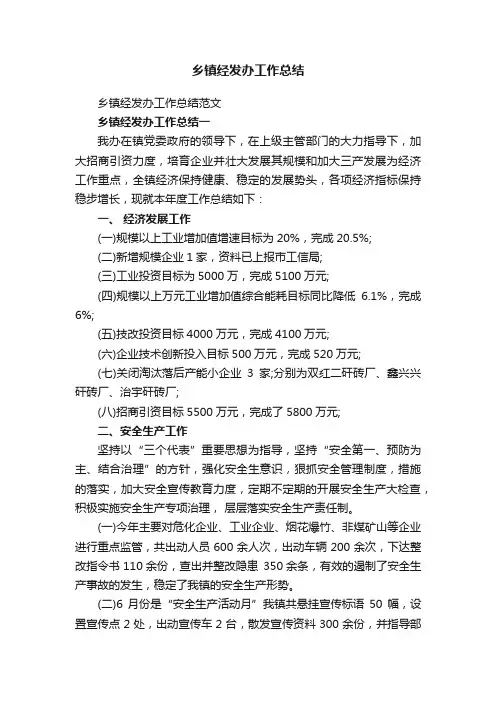 乡镇经发办工作总结范文