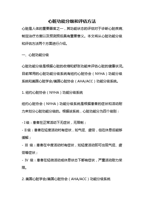 心脏功能分级和评估方法