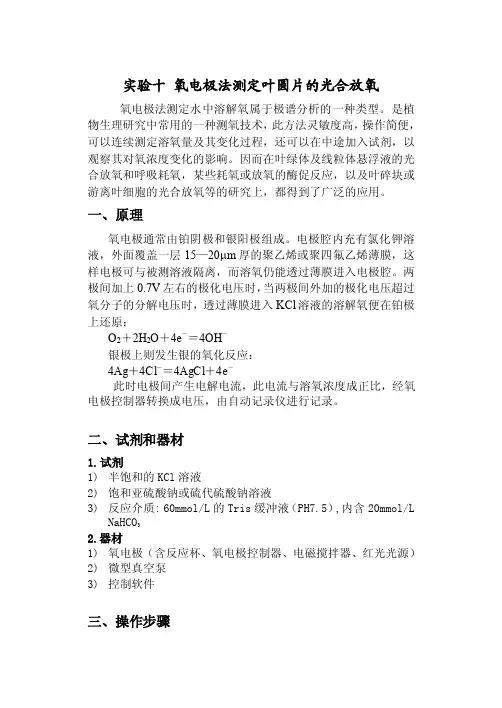 实验10__氧电极法测定叶圆片的光合放氧