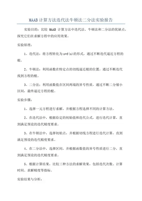 MAAB计算方法迭代法牛顿法二分法实验报告