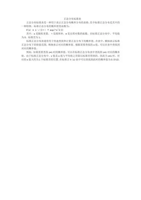 正态分布标准表
