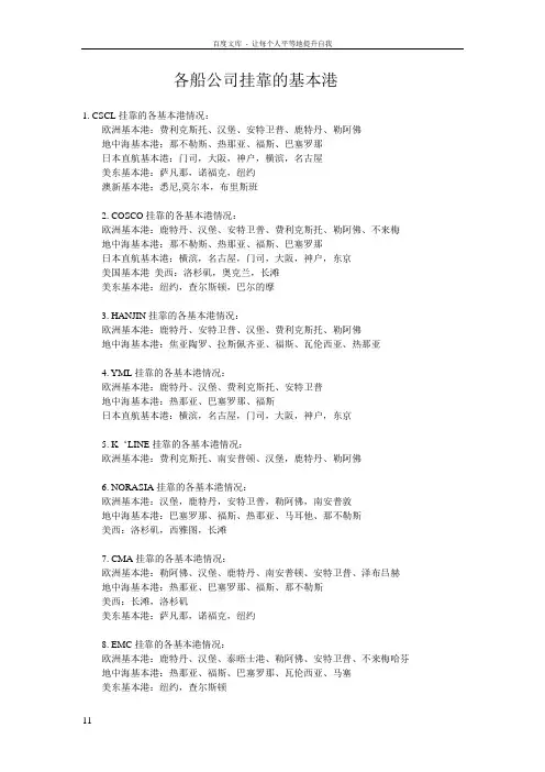 各船公司挂靠的基本港