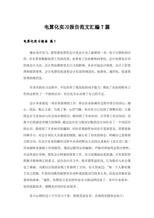 电算化实习报告范文汇编7篇