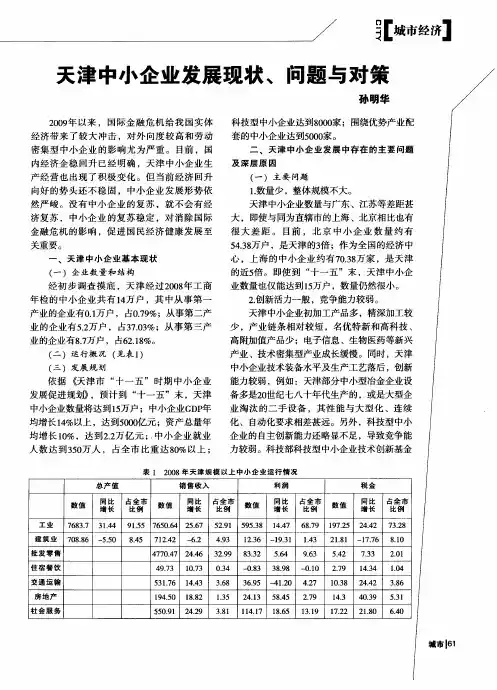 天津中小企业发展现状、问题与对策