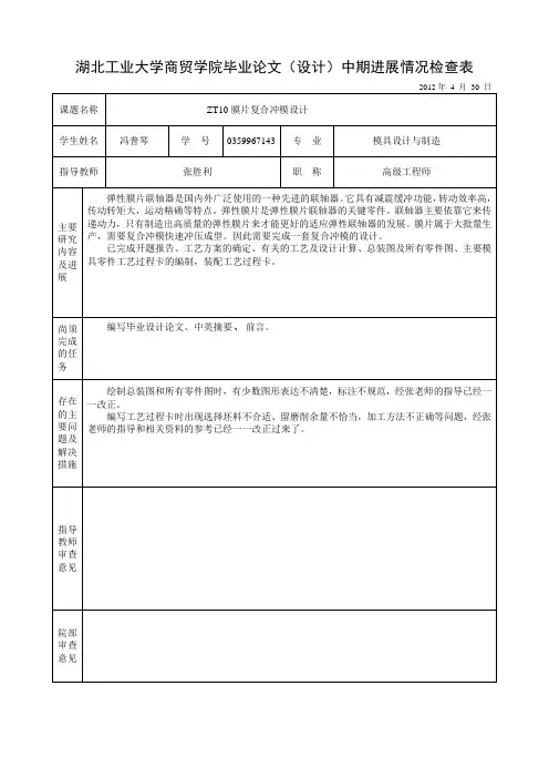 中期进展情况检查表模板