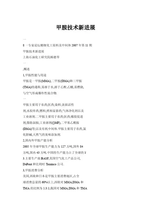 甲胺技术新进展