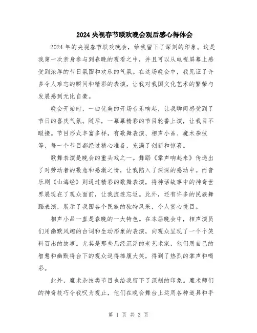 2024央视春节联欢晚会观后感心得体会