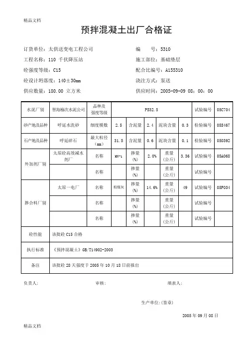 (整理)混凝土出厂合格证