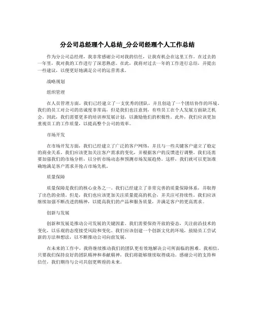 分公司总经理个人总结_分公司经理个人工作总结