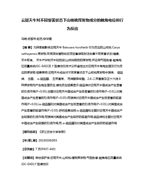 云斑天牛对不同受害状态下山核桃挥发物成分的触角电位和行为反应
