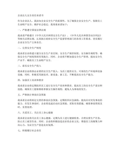 企业法人安全责任承诺书
