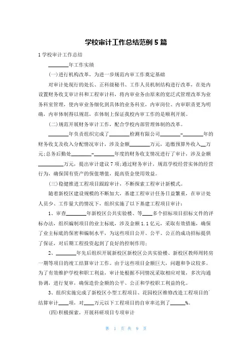 学校审计工作总结范例5篇