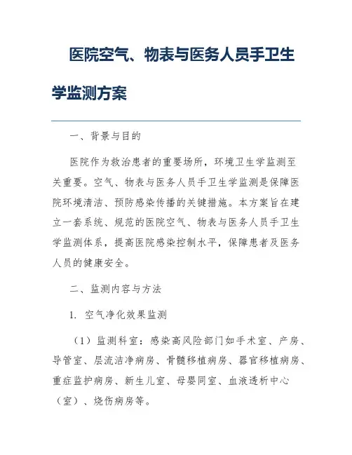 医院空气、物表与医务人员手卫生学监测方案