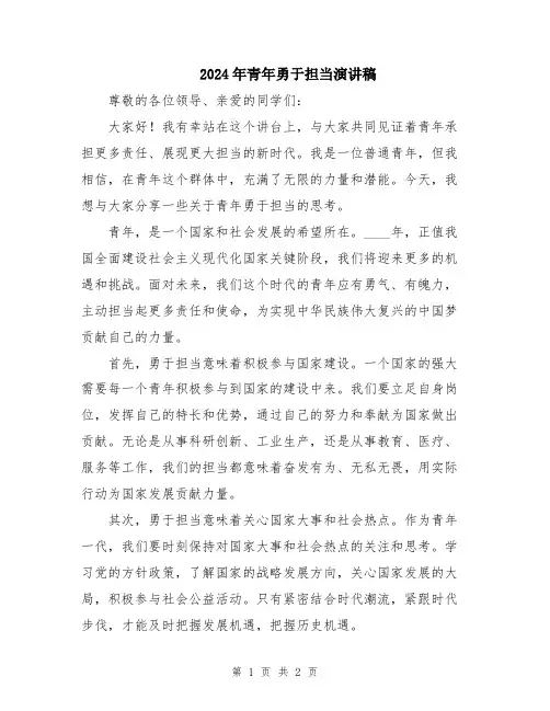 2024年青年勇于担当演讲稿