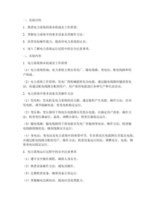 电力系统实训实验报告