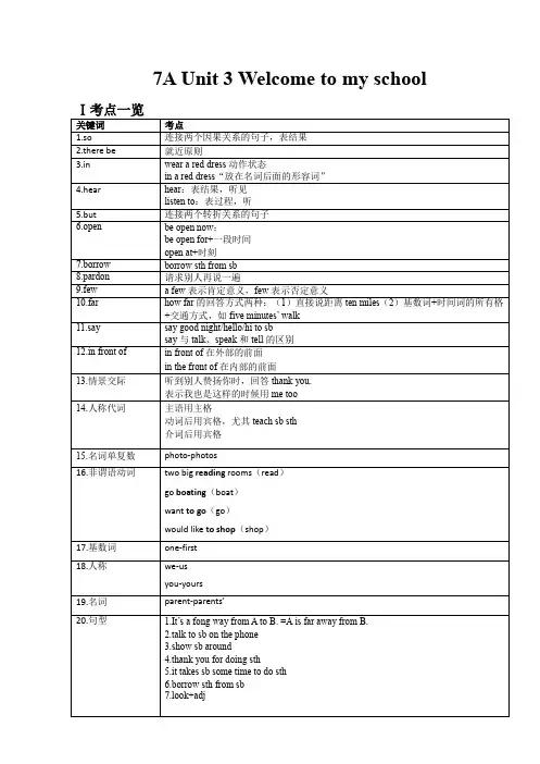 Unit3知识点和考点学案牛津译林版七年级英语上册