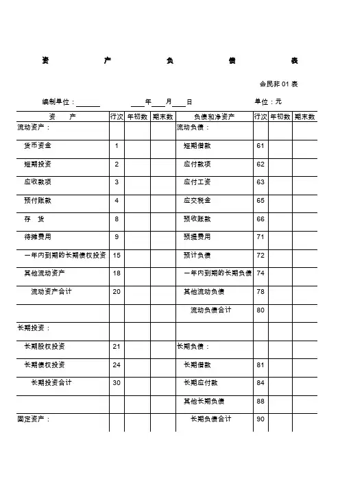 民间非营利组织财务报表