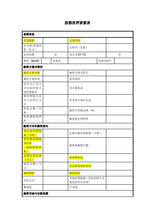 股票质押要素表