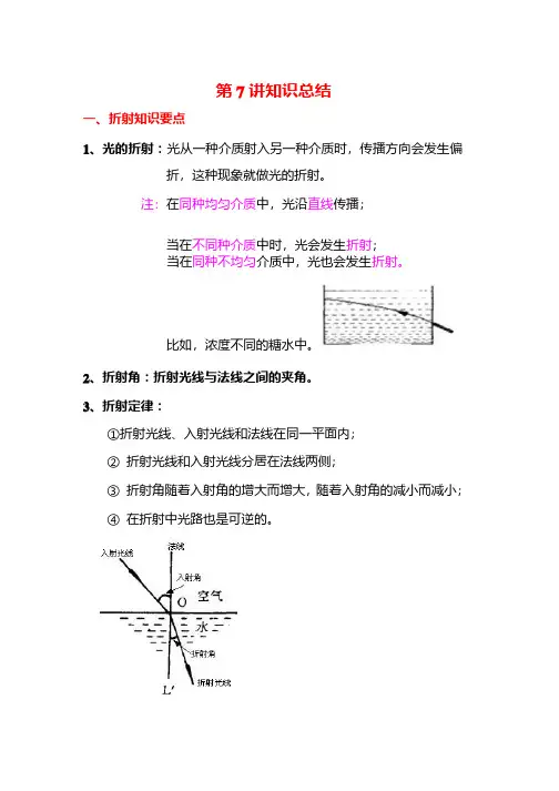 光的折射知识点总结