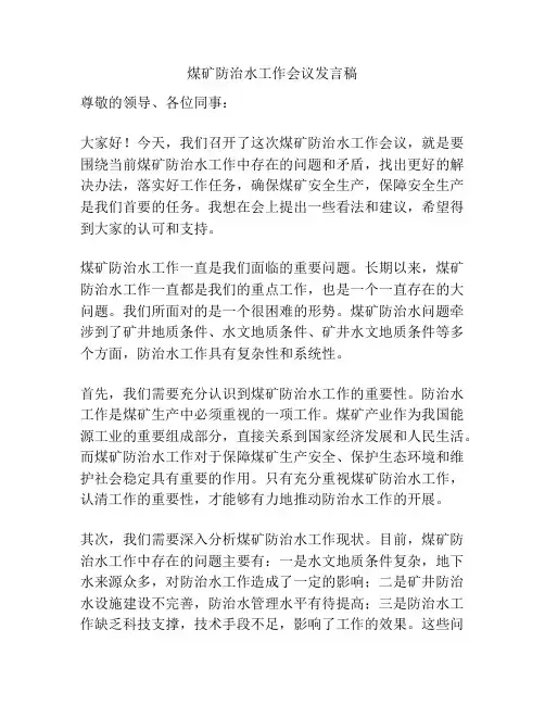 煤矿防治水工作会议发言稿