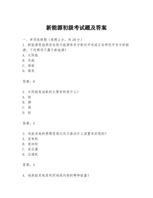 新能源初级考试题及答案