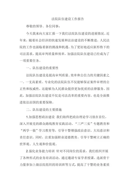 法院队伍建设工作报告