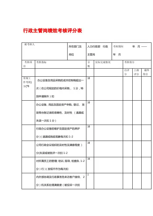 行政主管岗绩效考核评分表