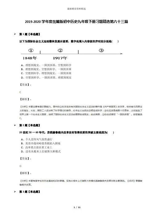 2019-2020学年度岳麓版初中历史九年级下册习题精选第六十三篇