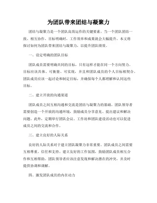 为团队带来团结与凝聚力