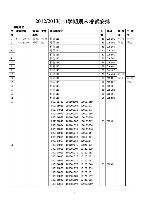 1213-2校期末考试安排