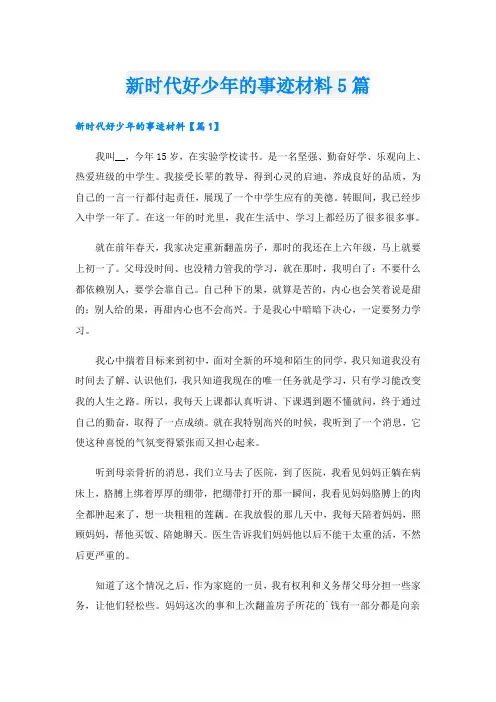 新时代好少年的事迹材料5篇